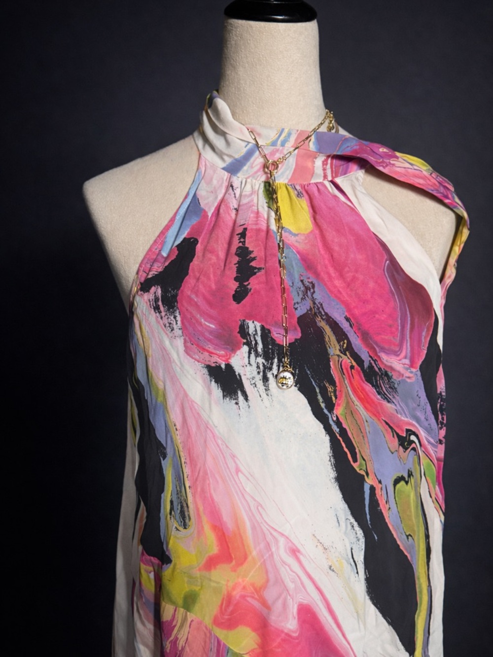 Anthropologie Abstract Marble Halter Midi Dress Asymmetrical Hem - Picture 5 of 5